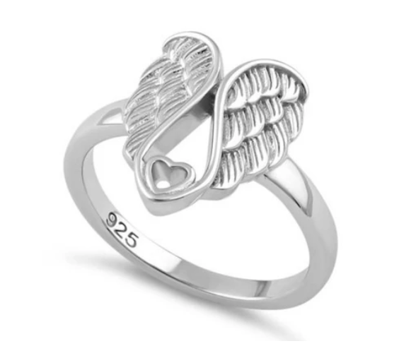 Angel wing with heart ring