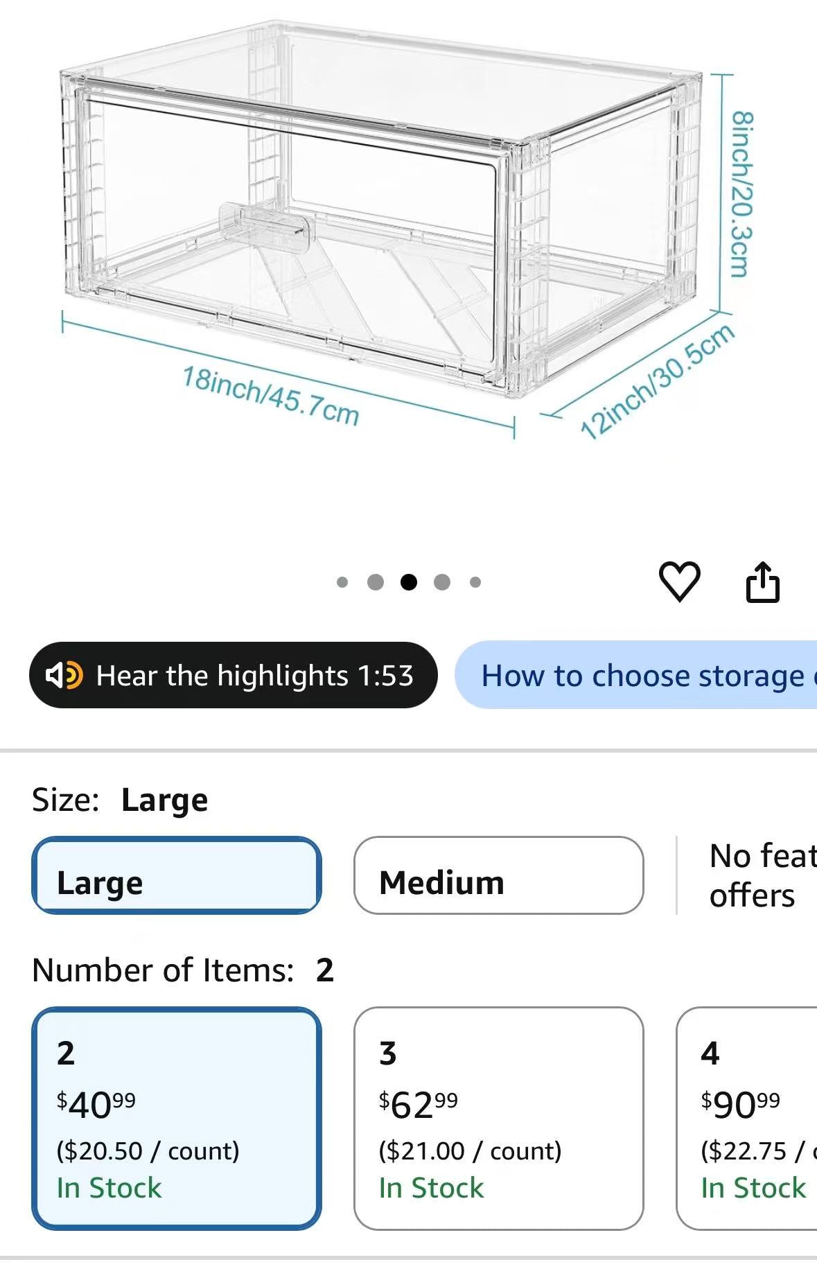 Stackable Large Storage Drawers for Closet 2pc package 23QT each container